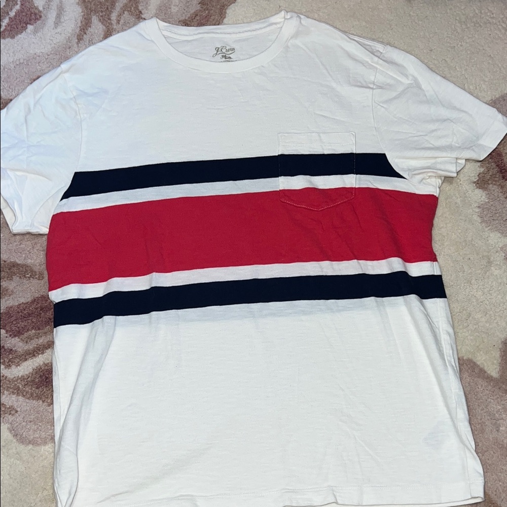 J. Crew White Tee with Red and Black Stripes